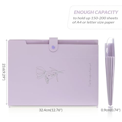 Image of SKYDUE Expanding File Organizer with 5 Pockets, Accordion File Folders with Labels, Portable Document Paper Bill Receipt Organizer, Home College School Office Supplies, Letter Size, Lilac