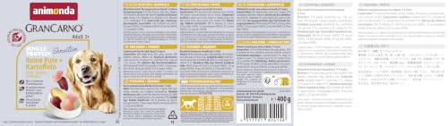 animonda GranCarno Hunde Nassfutter Sensitiv Reine Pute + Kartoffeln (6 x 400g), getreidefreies Hundenassfutter ohne Zucker, für ausgewachsene Hunde, mit frischen fleischigen Zutaten