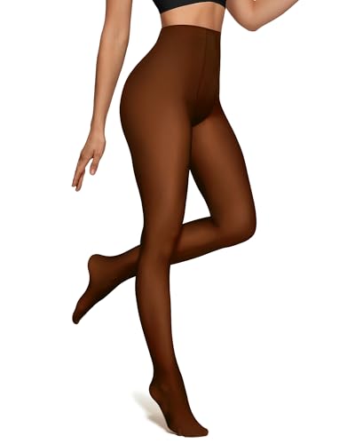 Image of OEAK Womens Fleece Lined Tights Fake Translucent Pantyhose Thermal Opaque High Waisted Winter Legging Footed Sheer Tights
