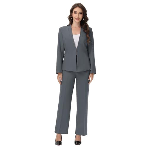 Lamgool Women Suit 2 Piece Open Front Blazer Pants Set Slim Fit Business Casual Outfits4