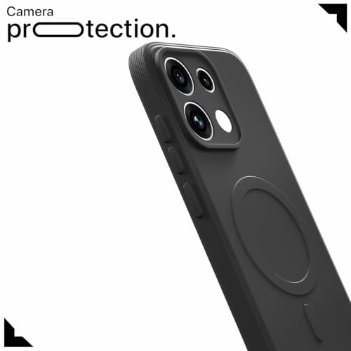 Image of Outlouders Back Cover for Oppo Reno 16c 5G | Soft Matte Silicone | Slim Fit | Magnetic-Safe Logo Design (Magnetic-Safe Not Compatible) | Shockproof | Camera Protection Bumper Case (Black)
