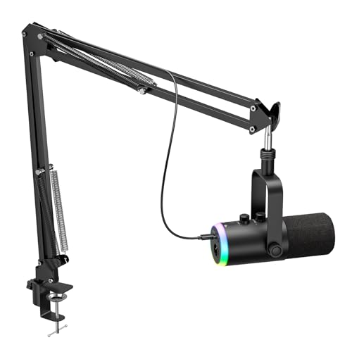 Image of Dynamic Gaming Microphone, USB-C /XLR Podcast Mic with Boom Arm Stand for Recording Streaming Singing, RGB Light, Mute Button, Headphone Monitor for PC, TikTok, YouTube