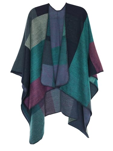 MissShorthair Women's Printed Shawl Wrap Fashionable Open Front Poncho Cape, Gift for Women P-Navy...