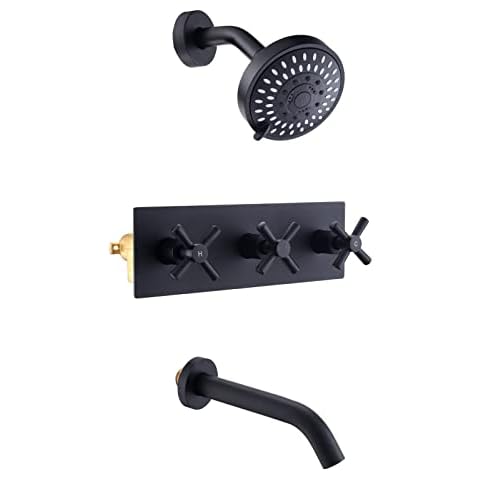 BEIYI 3 Handle Tub Shower Faucet, Matte Black 3 Knob Shower Tub Faucet Set Bathtub Shower Faucets Sets Complete BY3HSTB Cover