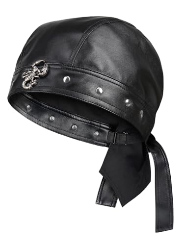 Hachapy Leather Biker Cap for Women - Adjustable Skull Motorcycle Hat with Snug Fit, Stylish Biker Head Wrap & Riding Cap for Badass Look