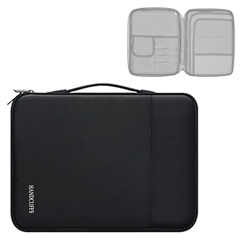 Image of Handcuffs Document Organizer Bag | Waterproof | Portfolio Case | Professional | File Folders | A4 Paper | Certificates | Holder | Travel | Storage | Documents Organiser (Black)