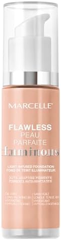 Marcelle Flawless Luminous Light-Infused Foundation, Buff Beige, Medium Coverage, Radiant Finish, Hypoallergenic, Fragrance-Free, Cruelty-Free, Paraben-Free, Non-Comedogenic, Oil-Free, 27 mL