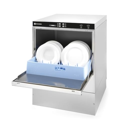 HENDI Lavavajillas industrial, para cestas 50x50cm, con control electromecánico, máquina lavaplatos lavavasos lavacopas, 400V, 6600W, 570x600x(H)830mm, acero inoxidable