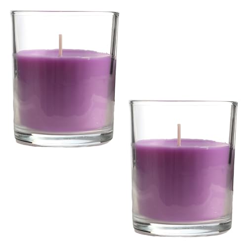 Pack de 2 Velas Aromáticas en Vaso de Cristal Reciclable 125g - 28h de Duración，Cera Vegetal Perfumada, Fabricadas en España, 8.5x7cm (Lavanda)