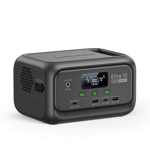 BLUETTI Elite 10 Mini Estación de Energía Portátil, Batería LiFePO₄ de 128Wh con Salida CA de 200W, Respaldo UPS de 10 ms, Generador Solar de Carga Rápida para Camping, Viajes y Emergencias