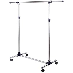 Percheros Grandes HOMCOM Perchero Acero Inox Colgador Ropa 4 Ruedas Alto y Largo Regulables 86-160 x 45 x 95-170cm