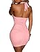 Women's Sexy Ruched Bodycon Halter Criss Cross Cut Out Backless Mini Club Party Dresses, X-Small, Pink