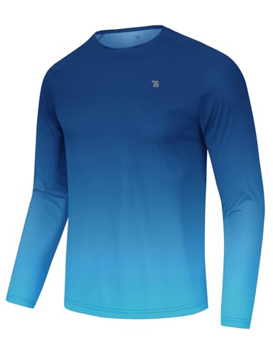 TBMPOY Mens Sun Protection Hiking Shirts Long Sleeve Water UPF 50+ SPF UV Shirts Lightweight Fishing Hiking Swimming Lake Blue Gradient L