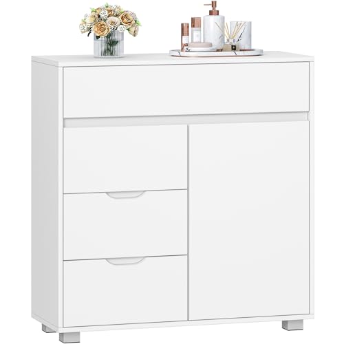 Hzuaneri Meuble Salle de Bain, Armoire de Rangement avec Étagère Réglable, Commode avec 4 Tiroirs et 1 Porte, Moderne, pour Salon, Salle de Bain, 30 x 80 x...