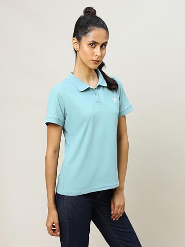 Image of TECHNOSPORT Womens Polyester Slim Fit Solid Half Sleeve Polo Matpiq T-Shirt with Techno Dry, Anti Static for Regular Use