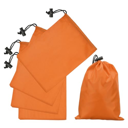 uxcell 5Pcs 210D Polyester Drawstring Bag with Toggle, 6 x 8 Inch Waterproof Travel Storage Bag Foldable Stuff Sack Cinch Sack for Gym Travel Hiking Yoga Clothes Organizer, Orange