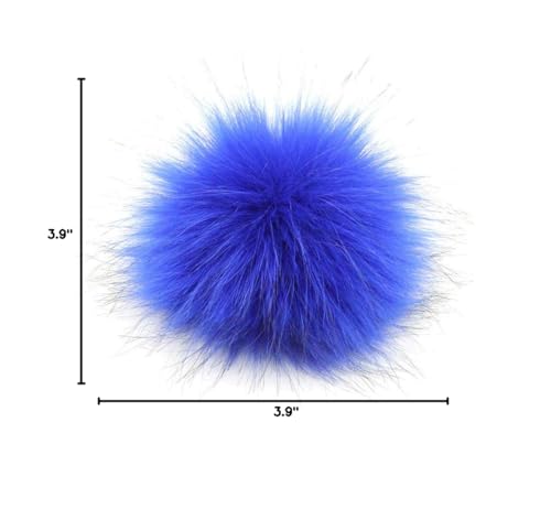 Image of Fluffy Faux Fur Pom Pom Ball for Knitting Accessories, Artificial Pompom with Elastic Cord, Hats Scarves Gloves Bags Charm Accessories, 3.9 Inch Pack of 12 (Royal)