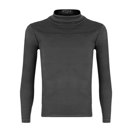 Image of Girls Turtleneck Long Sleeve Plain Basic Top Kids Boys Jersey Polo Tops 2-14 Yrs