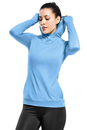 Womens Workout Tops Long Sleeve Lightweight Women Hoodie with Thumb Holes(XL,Sky Blue)