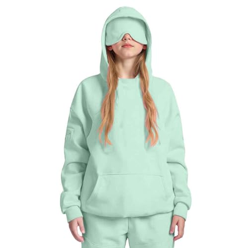 Travel Hoodie with Built-in Eye Mask Comfy Airplane Mode Travel Hoodies with Hidden Pockets Blanket Hoodie for Unisex