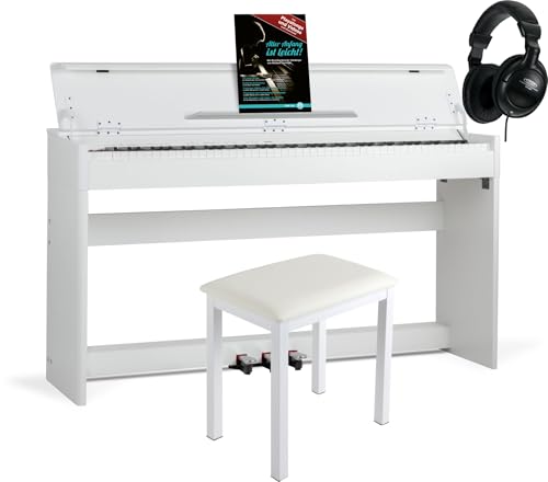 McGrey DP-18 WM Piano numérique - 88 touches dynamique de frappe - Clavier électronique avec USB, 128 sons, 600 styles rythm d'accompagnement - Set avec banc et casque - Blanc mat