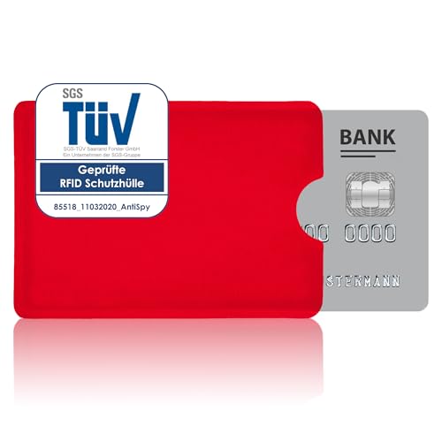 AntiSpyShop RFID Schutzhülle, TÜV geprüft, NFC Blocker - Kreditkarte, Bank EC Karte, Gesundheitskarte (Rot)