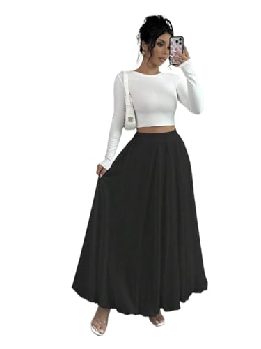 Women's 2025 Summer Casual Long Skirts Satin Long A-Line Elegant Skirt
