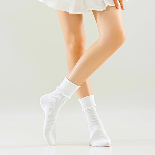 Image of Ruffle Ankle Socks for Women, Cute Casual Lettuce Edge Frilly Crew Socks Breathable Lightweight Daily Socks