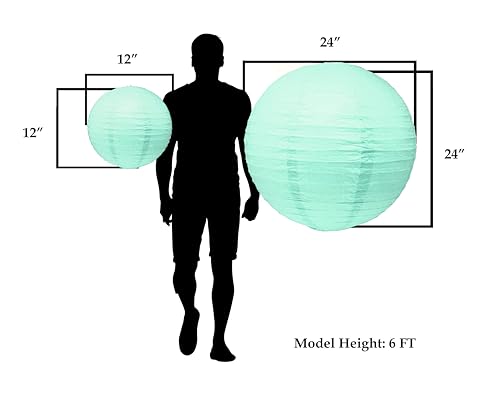 Image of Mudra Crafts 12 Inch Round Chinese Aqua Paper Lanterns Hanging Decor | 10 PCs, Reusable, Indoor Outdoor Decorative Lamp Shade, for Ceiling, Wedding, Shower, Party, Festival, Home Decoration