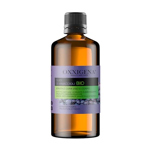 Oxxigena - Aceite de Semilla de Uva BIO 100% Puro, Envase de 1 L, Aceite de Acción Antioxidante, Ideal para la Piel para un Efecto Reafirmante, Tonificante y Anti-aging