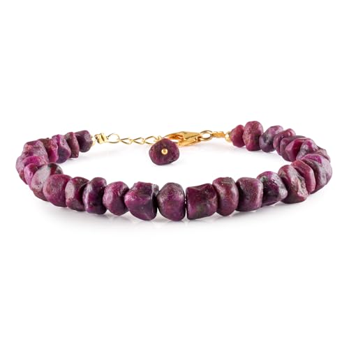 InfinityGemsArt Madagascar Natural Raw Ruby Stone Bracelet, Bolo Bracelet, Rough Dainty Jewelry for Women, July Birthstone, Energy Crystals 14K Gold Plated 925 Sterling Silver Chain 8 inch.4