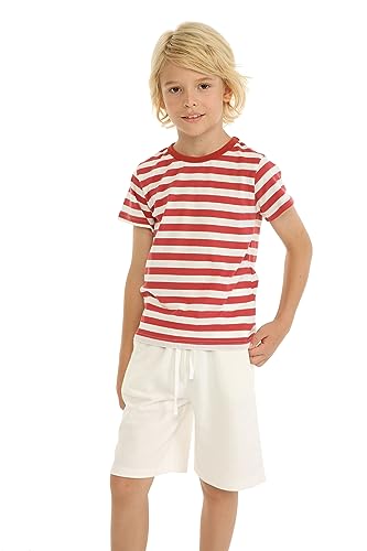 Mud Kingdom T-Shirt for Boys Short Sleeve Plain Cotton Classic Summer Casual Stripe2