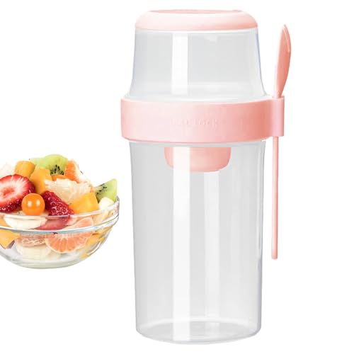 Taza de cereales para llevar - 1070 ml portátil a prueba de fugas, recipiente de leche de cereales con tenedor | Taza de desayuno de viaje para estudiantes, viajeros, viajes de oficina, comidas al air