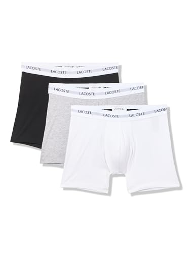 Lacoste Men's Cotton Stretch Essentials Boxer Briefs, 3-Pack, Black/White/Grey, Medium