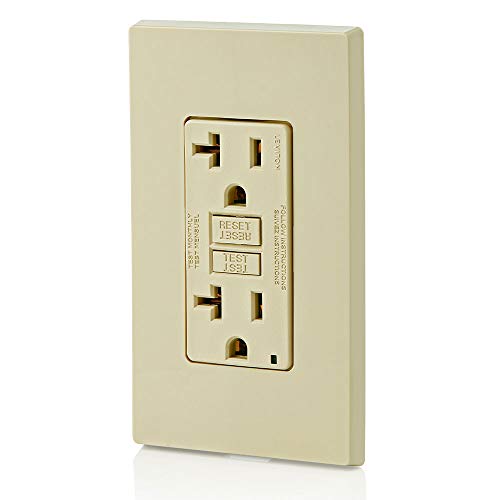 Image of Leviton GFCI Outlet, 20 Amp, Self Test, Non Tamper-Resistant with LED Indicator Light, Protection from Electric Shock and Electrocution, GFNT2-I, Ivory