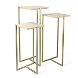 SKYPLUS LIVING Modern Gold Metal and Wood Nesting Display End Tables, Square Top, Set of 3, Plant Stand, Tiered Side Accent Tables, for Living Room or Bedroom, Small Space