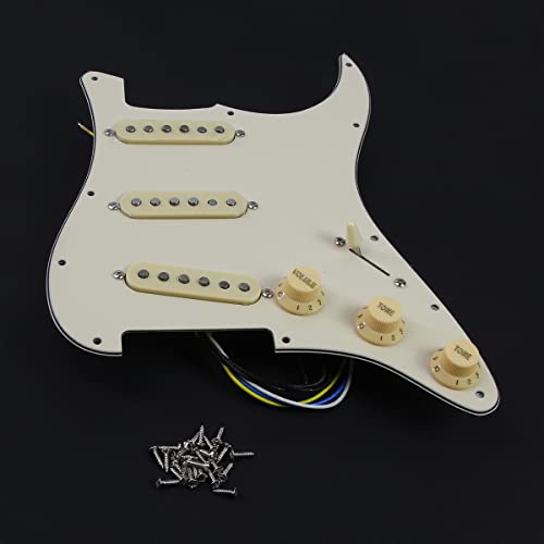 FLEOR pré-câblé Stratocaster Pickguards Alnico 5 micros SSS 11 trous Strat guitare chargé Pickguard, 3 plis crème - Les Beatles, Paul McCartney, John Lennon, RIngo Starr, George Harrison FLEOR pré-câblé Stratocaster Pickguards Alnico 5 micros SSS 11 trous Strat guitare chargé Pickguard, 3 plis crème – Image 5
