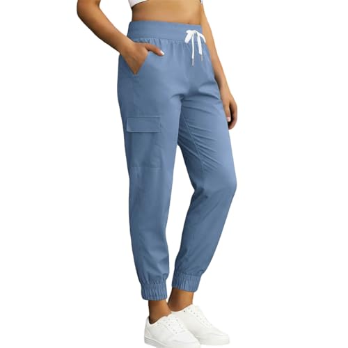 NSICBMNO Blue Cargo Pants Women Baggy Joggers Lightweight Quick Dry Walking Trousers UPF 50+ Sun Protection Pants Summer Trousers Hiking Tracksuit Bottoms Straight Leg Joggers Drawstring Sweatpants