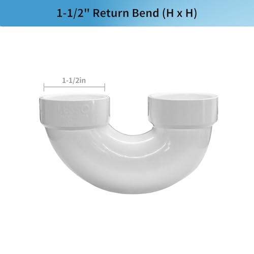 Image of LESSO P Trap PVC 1.5 Inch, 1- /2 inch Pipe RV Drain Bathroom Kitchen Sink | PVC Fitting, White Threaded Adapter Ring, Tubular Kit