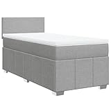 vidaXL Boxspringbett, Einzelbett mit LED Matratze Matratzenauflage, Bettgestell mit Lattenrost Kopfteil, Polsterbett Bett für Schlafzimmer, Hellgrau 90x200cm Stoff
