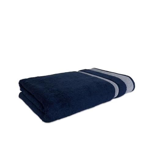 Image of Spaces 100% Cotton Large (75 Cm X 150 Cm) | 600 GSM Dobby Solid Bath Towel (Midnight Blue)- Hygro