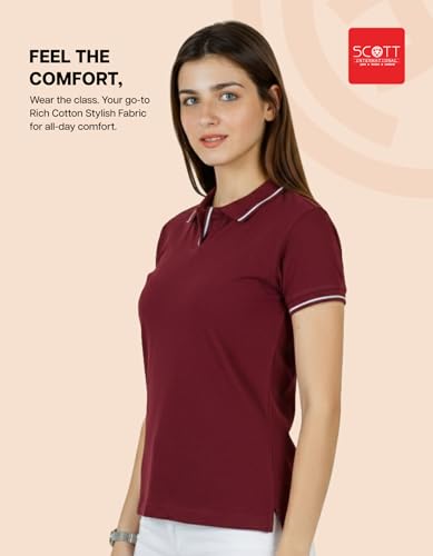 Image of Scott International Women's Cotton Polo T-Shirt | Half Sleeve Plain Collar Tee | Stylish Casual Top | Plain T-Shirt for Girls | Workwear for Office & Casual Wear