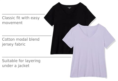 Image of Amazon Essentials Women's Plus Size Short-Sleeve V-Neck T-Shirt