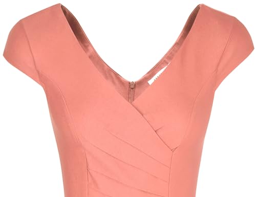 MUXXN Women's Retro 60s Style Ruched Cap Sleeve Juniors Cocktail Pencil Dress (Peach S) - Thumbnail 6