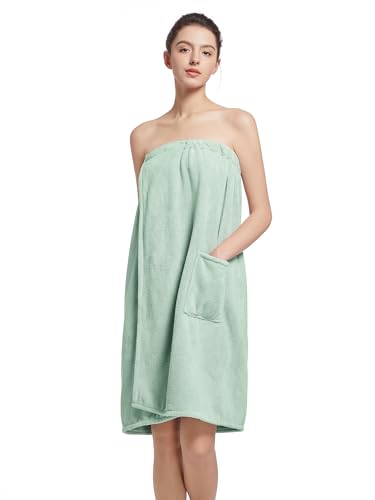 Women'S Soft Wrap Towel Full Length，Bath Robe After Shower Female Plush Long，Spa Bathrobes Lightweight With Pockets (US, Alpha, One Size, Regular, Regular, Vert)