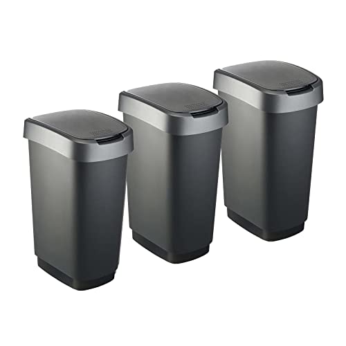 Rotho Twist Set Swingeimer 3tlg. 50 l TWIST, Kunststoff (PP) BPA-frei, schwarz/anthrazit, 3x 50l (40.1 x 29.8 x 60.2 cm)