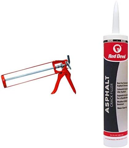 Red Devil 3986 Skeleton Caulk Gun - Thrust Ratio 10:1 & 0637 Acrylic Asphalt Crack Filler Sealant, Black