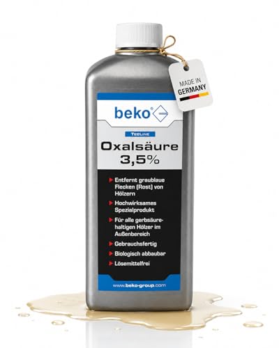 beko TecLine Oxalsäure 3 5% 1 Liter Holzreiniger & Holzentgrauer für Außenbereich Terrassen Gartenmöbel Rost- & Wasserflecken entfernen 299 26 1000