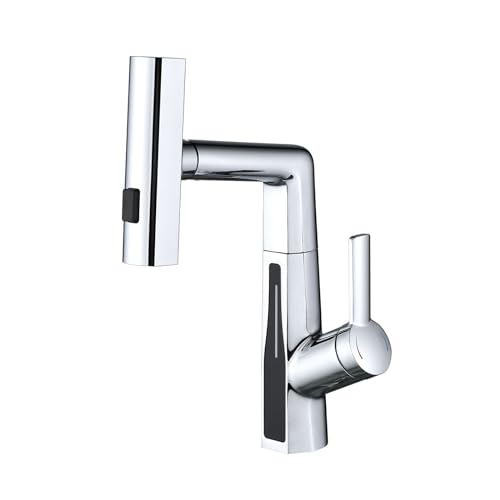 BEITH Robinet Lavabo Cascade, 3 Modes Moderne Mitigeur Lavabo avec Affichage Numérique LED, Tirable, Rotatif, Réglable en Hauteur, 59A Laiton Mitigeur de Salle de...