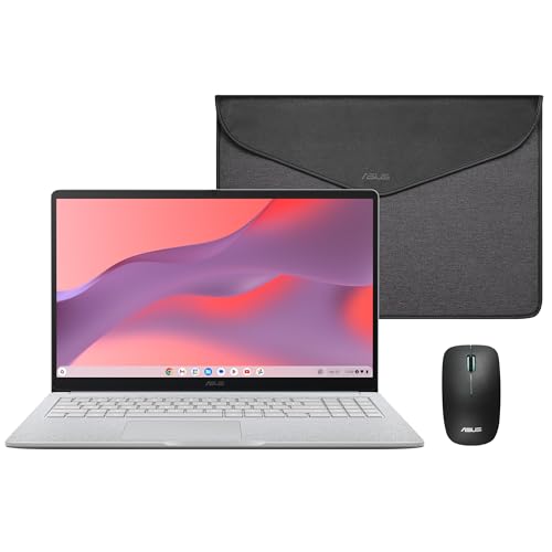 ASUS Chromebook CX1505CTA – Ordenador Portátil 15.6″ Full HD (Intel N50, 4GB RAM, 128GB eMMC, ChromeOS) QWERTY Funda y ratón incluidos +3 Meses de Google AI Pro con Gemini Pro y 2TB de Almacenamiento